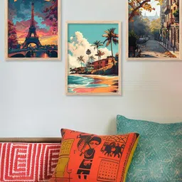 WALLLANE Multicoloured 3 Piece Wood Modern Wall Art With Frame-3