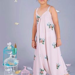 Pasha Girls Pink Palazzo Floral Printed Culotte Jumpsuit-image-5