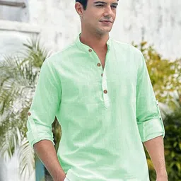 EdinWolf Men India Slim Fit Band Collar Solid Cotton Casual Shirt-image-73
