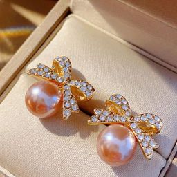 Estailo fashion Rose Gold-Plated Pearls Beaded Quirky Shaped Studs-7