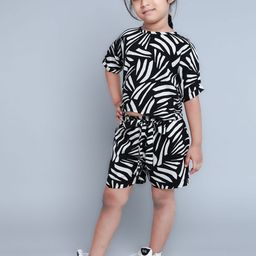 ZACKBEE Girls Abstract Printed Round Neck T-shirt With Shorts-picture-8