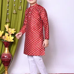 NFC CREATION Boys Floral Embroidered Regular Sequinned Dupion Silk Kurta with Pyjamas image 3