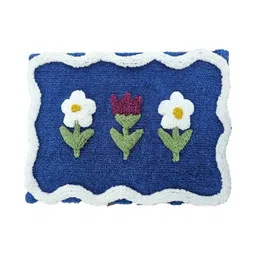 Aura Navy-Blue & White Floral Cotton Bath Rug-7