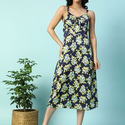 Oxolloxo Women Floral Print V-Neck With With Tie-Up Shoulder Strap A-Line Satin Dress-image-68