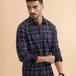 WROGN Men Tartan Checks Comfort Slim Fit Casual Shirt-picture-3