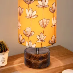 Homesake Yellow Printed Wood Cylindrical Shaped Table Lamp-13