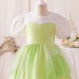 LULU & SKY Girls Tinkerbell Printed Puff Sleeve Fit & Flare Dress-picture-9