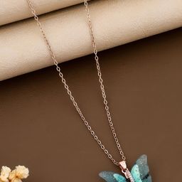 QUERALT Stainless Steel Stones Studded Butterfly Pendant With Chain-image-18