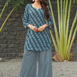 ODD BY chansi TRENDZ Printed Round Neck Tunic With Palazzos-picture-32