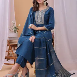 HRITIKA Women Woven Design Embroidered Kurta with Trousers & Dupatta-picture-48