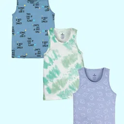 KiddoPanti Boys 3 Printed Pure Cotton Basic Vest -SS25BVT007-Dusty Blue /Green & White /PB-image-91