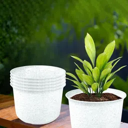 Kuber Industries White 6 Pieces Flower Pot With Plates-27