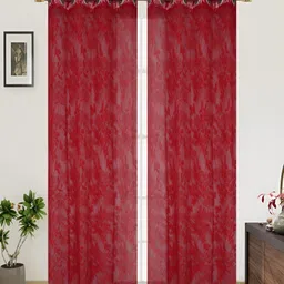 B' Decorlish Maroon Floral Sheer Window Curtain-image-40