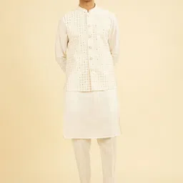 Manyavar Mandarin Collar Straight Kurta With Trouser & Nehru Jacket-picture-11