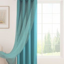 Story@home Aqua Blue Blackout & Semi Sheer Long Door Curtain 8 Feet-image-6