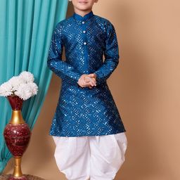 NFC CREATION Boys Embroidered Regular Sequinned Dupion Silk Kurta with Dhoti Pants image 1