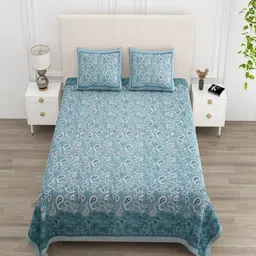 tundwal's Blue & White Floral Printed 210 TC Cotton King Bedsheet Set 2.2 m x 2.74 m-image-89