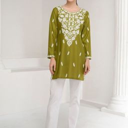 AUTUMN LANE Women Ethnic Motifs Embroidered Regular Thread Work Pure Cotton Kurti with Trousers-image-122