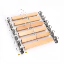 ZEELPETAL 6 Pieces Brown Wooden Open Ended Closet Hangers-15
