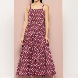 HERE&NOW Women Floral Printed Shoulder Straps Pleated Detail Fit and Flare Maxi Dress-picture-46