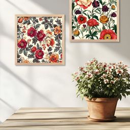 Kotart Brown & Cream 2 Pieces Floral And Botanical Printed Wooden Wall Art-image-2