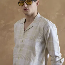 DENNISON Yellow and White Oversized Cuban Collar Checkered Shirt-image-45