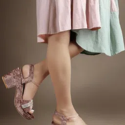 Pink Peep Toe Backstrap Block Heel Sandals for Women-image-64