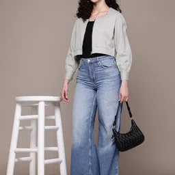 Popnetic Women Pure Cotton Crop Tailored Jacket-picture-2