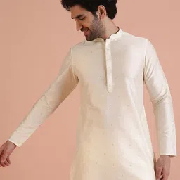 KISAH Men Embroidered Sequinned Cotton Straight Kurta-image-88