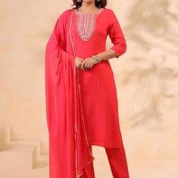 Anouk Rustic Women Embroidered Thread Work Pure Cotton Kurta with Trousers & Dupatta-picture-10