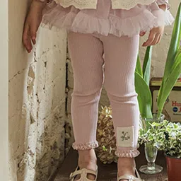 LULU & SKY Girls Ribbed Lace-Hem High-Rise Leggings-image-23