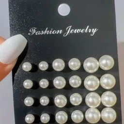 Honbon Set Of 12 Pearls Beaded Circular Shape Studs image 2
