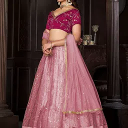 Warthy Ent Embroidered Sequinned Net Semi-Stitched Lehenga & Unstitched Blouse & Dupatta image 5