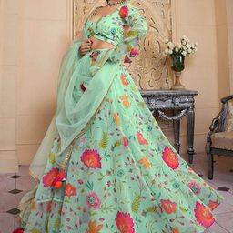FABPIXEL Printed Sequinned Semi-Stitched Lehenga & Unstitched Blouse With Dupatta image 3