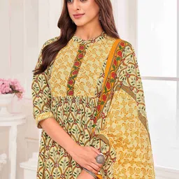 MOJILAA Women Floral Printed Regular Sequinned Kurta with Trousers & With Dupatta image 3