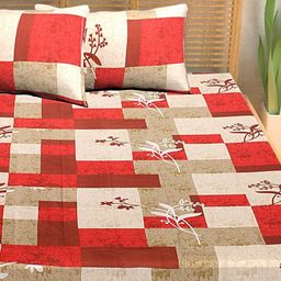 Aura Red & Brown Floral Cotton 300 TC Double Queen Bedsheet Set-2.40 m x 2.25 m-image-96