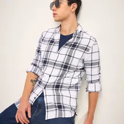 THE BEAR HOUSE Men Button-Down Collar Tartan Checked Cotton Slim Fit Casual Shirt-image-37