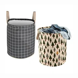 Aura 2Pcs Green & Dark-Grey Printed Foldable Laundry Bag With Handle - 60 L-7