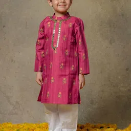 Vivedkids Boys Floral Printed Regular Mirror Work Kurta with Pyjamas-0