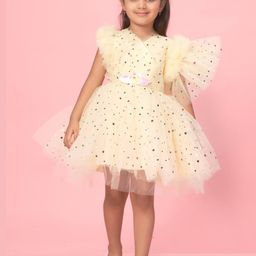 Muhuratam Yellow Nylon Dresses-image-34