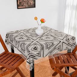 Kuber Industries White & Grey Geometric Printed Anti-Skid 2-Seater Table Cover-12