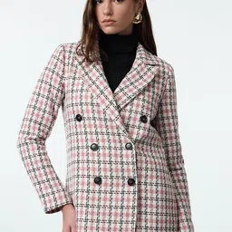 Trendyol Women Geometric Checked Longline Tailored Jacket-image-33