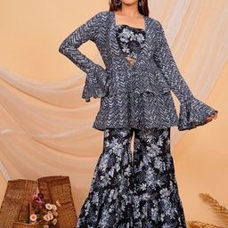 JAGNA Floral Printed Shoulder Straps Pure Cotton Top & Palazzos With Shrug-14