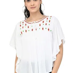 OOTPTAANG Women Embroidered Tie-Up Neck Batwing Sleeves Kaftan Top-image-86