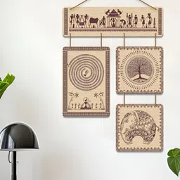 ArtVibes Brown & Cream-Colored Warli Art Home Decorative Wall Hanging-38