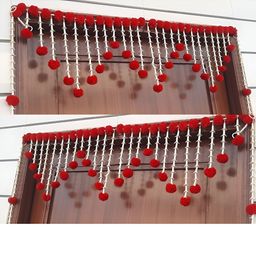 SATVIK CREATIONS Red & White Pom Pom Thoran Festive Decor-image-86