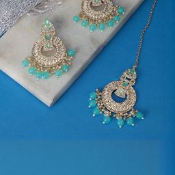 KATELYN PRODUCTS Women Gold Plated Earring and Maang Tikka-image-77