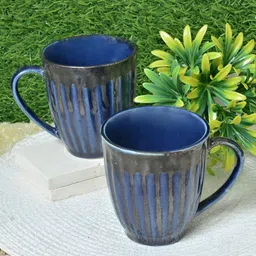 Myntra Elegant Homes Blue 2 Pieces Textured Ceramic Glossy Mugs-16