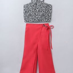 taffykids Girls Abstract Printed Halter Neck Crop Top With Trousers-image-45
