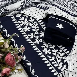 SALWAR STUDIO Floral Embroidered Thread Work Cotton Unstitched Dress Material-image-64